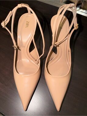 ZARA Blush Pointed-Toe Slingback Heels - Size 40